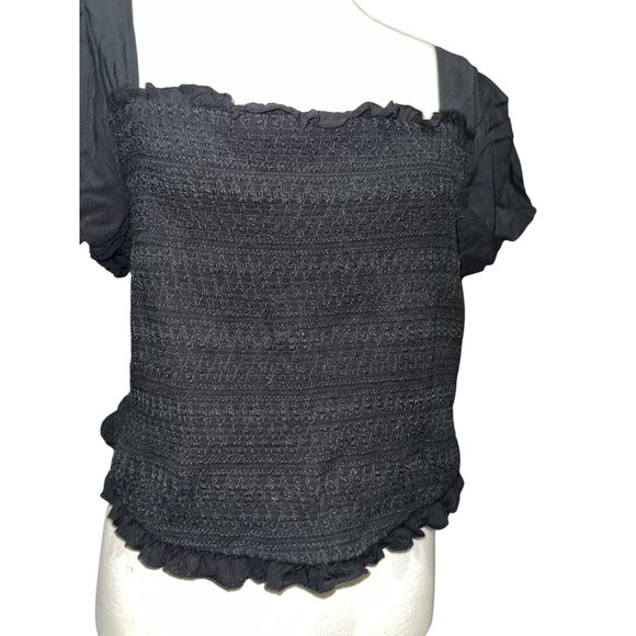 Torrid Womens Plus Size 2 Smocked Black Square Neck Puff Sleeve Top Stretchy & L - Picture 7 of 13